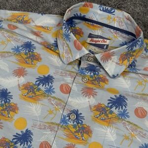 Johnnie-O Shirt Mens XL Blue Hawaiian Palm Tree Print Golf Floral Button Front